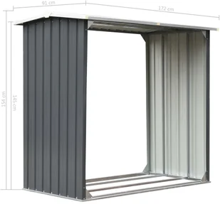 vidaXL Wiata na drewno, stal galwanizowana, 172 x 91 x 154 cm, szara vidaXL - Akcesoria kominkowe - miniaturka - grafika 5