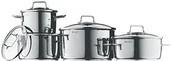 Zestawy garnków i patelni - WMF WMF 780046040 Astoria zestaw garnków 4-częściowy krawędź do wylewania pokrywa szklana Cromargan polerowana do kuchenek indukcyjnych można myć w zmywarce, ze stali nierdzewnej, srebrny, 27 cm, 4 jednos - miniaturka - grafika 1
