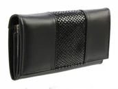 Portfele - PolskaGalanteria.pl Portfel Damski PolskaGalanteria Długi Z Klamrą Skóra Naturalna Cielęca Czarny z Wstawką KP D1602 - miniaturka - grafika 1