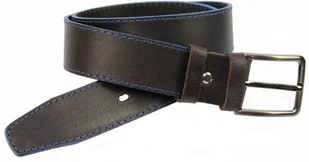 Complex (PL) Pasek Skórzany (PL) GRINGO Czekoladowy Z Pojedynczą Niebieską Nitką Skóra Licowa Matowa 40 mm - Paski - miniaturka - grafika 4