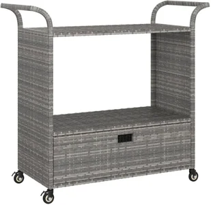 shumee Wózek barowy z szufladą szary 100x45x97 cm polirattan - Wózki na żywność - miniaturka - grafika 3