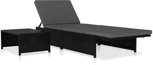 vidaXL Leżaki ze stolikiem, 2 szt., polirattan, czarne - Leżaki ogrodowe - miniaturka - grafika 4
