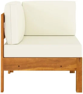 vidaXL Moduł sofy narożnej, kremowe poduszki, lite drewno akacjowe - Komplety wypoczynkowe - miniaturka - grafika 4