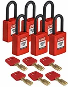 Kłódki - Brady Nylonowa kłódka SafeKey, 38 mm x 84 mm x 19 mm, czerwona, opakowanie 6 sztuk 754473611262 - miniaturka - grafika 1