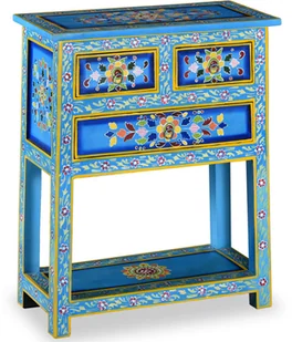 vidaXL Szafka z szufladami, drewno mango, turkusowa, ręcznie malowana - Komody - miniaturka - grafika 2