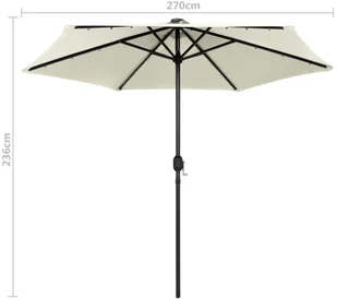 vidaXL Parasol ogrodowy z LED i aluminiowym słupkiem, 270 cm, piaskowy vidaXL - Parasole ogrodowe - miniaturka - grafika 13