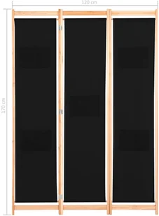 vidaXL Parawan 3-panelowy, czarny, 120x170x4 cm, tkanina vidaXL - Parawany - miniaturka - grafika 8
