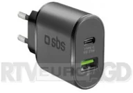 Ładowarki do telefonów - SBS PD 1x USB + 1x Typ C 25W czarny TETRPD25W - miniaturka - grafika 1