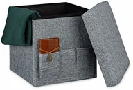 Pufy i podnóżki - Relaxdays Relaxdays składana otomańska pufa 38 x 38 x 38 cm solidne siedzenie z 3 kieszeniami bocznymi składany podnóżek stołek pudełko do przechowywania, szary, len - miniaturka - grafika 1