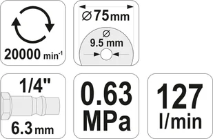 YATO PRZECINARKA PNEUMATYCZNA SREDNICA TARCZY 75mm PREDKOŚĆ 20000 OBR/MIN YT-09715 YT-09715 - Szlifierki i polerki pneumatyczne - miniaturka - grafika 4