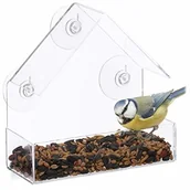 Klatki i wyposażenie dla ptaków - Relaxdays okna, dla dzikich ptaków, 3 przyssawki, stacja dokarmiania z dachem, wys. x szer. x gł.: 15 x 15 x 7 cm, przezroczysta 10024325 - miniaturka - grafika 1