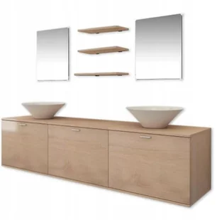 vidaXL vidaXL 8 elementowy zestaw beżowych mebli łazienkowych z umywalkami - Meble łazienkowe - miniaturka - grafika 2
