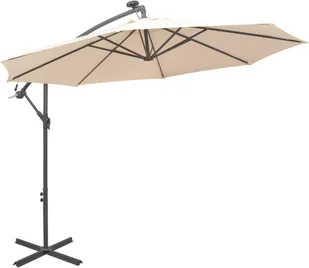 vidaXL Parasol ogrodowy wiszący, światła LED, 300 cm, metal, piaskowy - Parasole ogrodowe - miniaturka - grafika 6