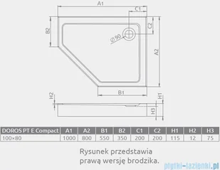 Radaway Doros PT E lewy 100x80 SDRPTP1080-05L - Brodziki prysznicowe - miniaturka - grafika 2