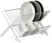 Suszarki do naczyń - Relaxdays ociekacz ze stali nierdzewnej, 2 poziomy, składany, zajmuje mało miejsca ociekacz, wys. x szer. x gł.: 25,5 x 39 x 30 cm, biały 10023256 - miniaturka - grafika 1