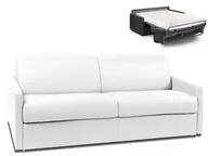 Sofy i kanapy - Vente-Unique 4-osobowa kanapa z ekspresowym mechanizmem rozkładania z materiału skóropodobnego CALIFE - Kolor: biały - Wymiary miejsca do spania: 160 cm - Materac 18 cm - miniaturka - grafika 1