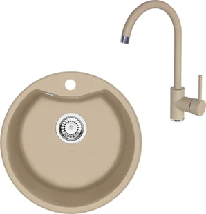 Deante Solis Zestaw Zlewozmywak granitowy jednokomorowy 48 cm + bateria kuchenna wysoka piaskowy ZRSB7803 - Zlewozmywaki z baterią - miniaturka - grafika 2