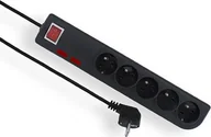 Listwy zasilające - Elgotech Listwa zasilająca Przedłużacz przeciwprzepięciowy 5 gniazd z/u czarny 3m PSF2-503-2 - miniaturka - grafika 1