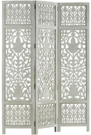 Parawany - vidaXL Parawan 3-panelowy, rzeźbiony, szary, 120x165 cm, drewno mango vidaXL - miniaturka - grafika 1