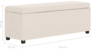 vidaXL Ławka ze schowkiem, 116 cm, kremowa, poliester vidaXL - Ławki do przedpokoju - miniaturka - grafika 9