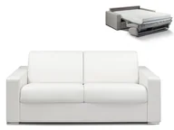 Sofy i kanapy - Vente-Unique 3-osobowa kanapa z ekspresowym mechanizmem rozkładania z materiału skóropodobnego CALITO - Kolor: biały - Wymiary miejsca do spania: 140 cm - Materac 18 cm - miniaturka - grafika 1
