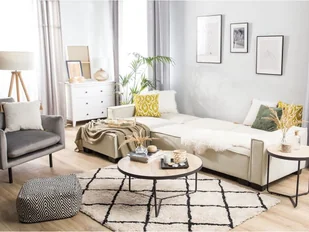 Beliani Sofa narożna prawostronna z funkcją spania beżowa ROMEDAL - Narożniki - miniaturka - grafika 3