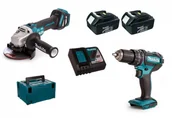 Zestawy elektronarzędzi - MAKITA Zestaw combo 2 narzędzia szlifierka kątowa + wiertarko-wkrętarka - miniaturka - grafika 1