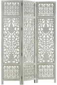 Parawany - vidaXL Parawan 3-panelowy, rzeźbiony, szary, 120x165 cm, drewno mango vidaXL - miniaturka - grafika 1