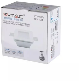 v-tac Oprawa Oczko V-TAC GIPS GU10 Wpuszczana Szkło Mrożone Kwadrat 120x120 Biała VT-801 - Oprawy, klosze i abażury - miniaturka - grafika 3