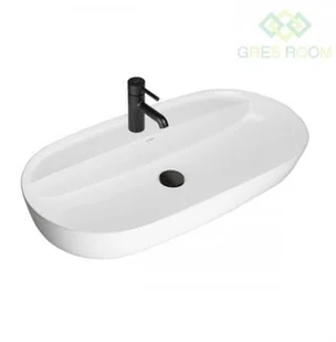 Oltens Hamnes Thin umywalka 80x40 cm nablatowa owalna z powłoką SmartClean biała 41815000 - Umywalki - miniaturka - grafika 2