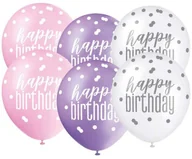 Balony i akcesoria - Unique Balony "Happy Birthday Glitz Grochy" pastel mix UNIQUE 12" 6 szt U83406 - miniaturka - grafika 1
