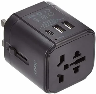 Aukey Uniwersalny podróżny adapter sieciowy PA-TA01 2xUSB+1xUSB C 7.8A czarny pasuje w 150 krajach - Ładowarki do telefonów - miniaturka - grafika 3