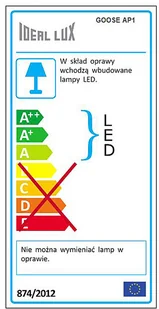 Ideal Lux Lampa Ścienna Goose Ap1 Nero 142692 Wys. 18,5 142692 - Lampy ścienne - miniaturka - grafika 3