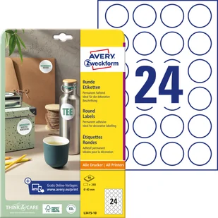 Avery Etykieta okrągła samoprzylepna L3415-10 240 - Papier do drukarek - miniaturka - grafika 3