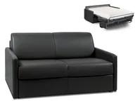 Sofy i kanapy - Vente-Unique 2-osobowa kanapa z ekspresowym mechanizmem rozkładania z materiału skóropodobnego CALIFE - Kolor: czarny - Miejsce do spania: 120 cm - Materac 18 cm - miniaturka - grafika 1
