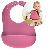 Śliniaki i fartuszki - Reer Eat'n Tidy silikonowy śliniaczek z miseczką na śliniak, nadaje się do mycia w zmywarce, rosnący wraz z dzieckiem, różowy - miniaturka - grafika 1