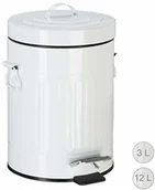 Koszyki łazienkowe - Relaxdays kosz na śmieci z pedałem w stylu vintage, kosz na odpady do kuchni lub łazienki, metalowy kosz na śmieci z funkcją pedałowania, kosz na śmieci, biały, 5 l - miniaturka - grafika 1