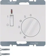 Regulatory i termostaty - Hager Polo / Berker K.1 Regulator temperatury pomieszczenia z zestykiem zwiernym elementem centralnym łącznikiem i diodą biały - miniaturka - grafika 1
