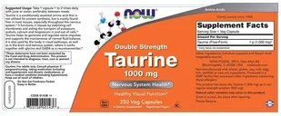 Now Foods Taurine 1000mg Double Strength (Tauryna, Funkcja wzrokowa) 250 Kapsułek wegetariańskich - Aminokwasy - miniaturka - grafika 2