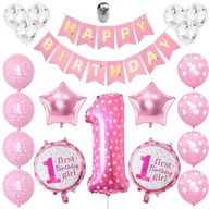 Baby shower i roczek - Zestaw balonów urodzinowych na roczek dla dziewczynki - różowy - miniaturka - grafika 1