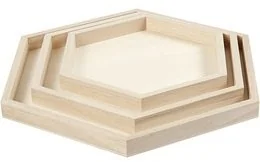 Creativ Company A S Tace sześciokątne z drewna, 3 sztuki - Decoupage - miniaturka - grafika 2