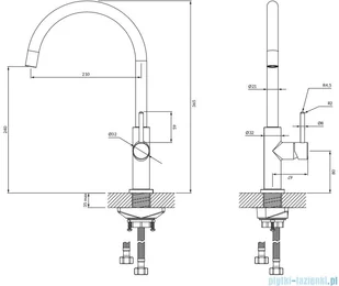 Omnires Y bateria zlewozmywakowa złoto szczotkowane Y1251GLB | - Baterie umywalkowe - miniaturka - grafika 2