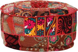 vidaXL Okrągły puf patchworkowy, ręcznie robiony, 40x20 cm, czerwony - Pufy i podnóżki - miniaturka - grafika 7