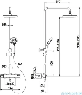 Omnires Y zestaw prysznicowy natynkowy termostatyczny czarny Y1244LUXLBL | - Zestawy prysznicowe - miniaturka - grafika 2