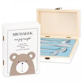 Sztućce dla dzieci - Murrano Zestaw Sztućców Dla Dzieci W Drewnianym Etui Nadruk Miś SZT-ANIMALS_DRW-UV-028 - miniaturka - grafika 1