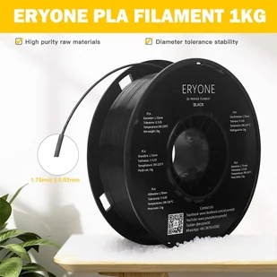 ERYONE ERYONE PLA Filament for 3D Printer 1.75mm Tolerance 0.03mm 1kg (2.2LBS)/Spool - Black 795737EUDF - Filamenty i akcesoria do drukarek 3D - miniaturka - grafika 2