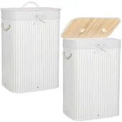 Kosze na bieliznę - Springos Pojemnik na pranie 72L kosz z klapą bambus naturalny biały HA0075 - miniaturka - grafika 1