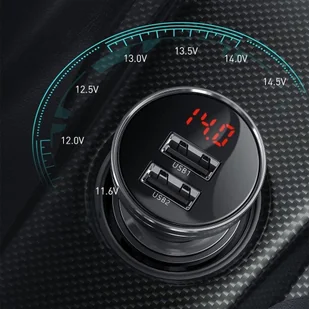 Baseus ładowarka samochodowa 2x USB 4,8A 24W z LCD + kabel 3w1 USB - USB Typ C / micro USB / Lightning 1,2m czarny (TZCCBX-0G) - Ładowarki samochodowe - miniaturka - grafika 12