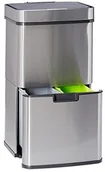 Kosze na śmieci - Relaxdays kosz do segregacji śmieci z 3 komorami, z czujnikiem, wysuwany, poj. 60 L,74,5 x 42 x 31,5 cm, stal nierdzewna, srebrny 10021222 - miniaturka - grafika 1