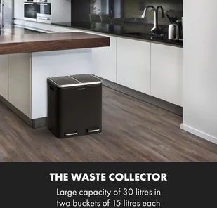 FENIKS Klarstein Klarstein Trash Gordon, otwierany pedałem, 30 l / 2 x 15 l, bezgłośny, polipropylen, stal szlachetna, czarny KG11-Trashbin30 BL - Kosze na śmieci - miniaturka - grafika 2